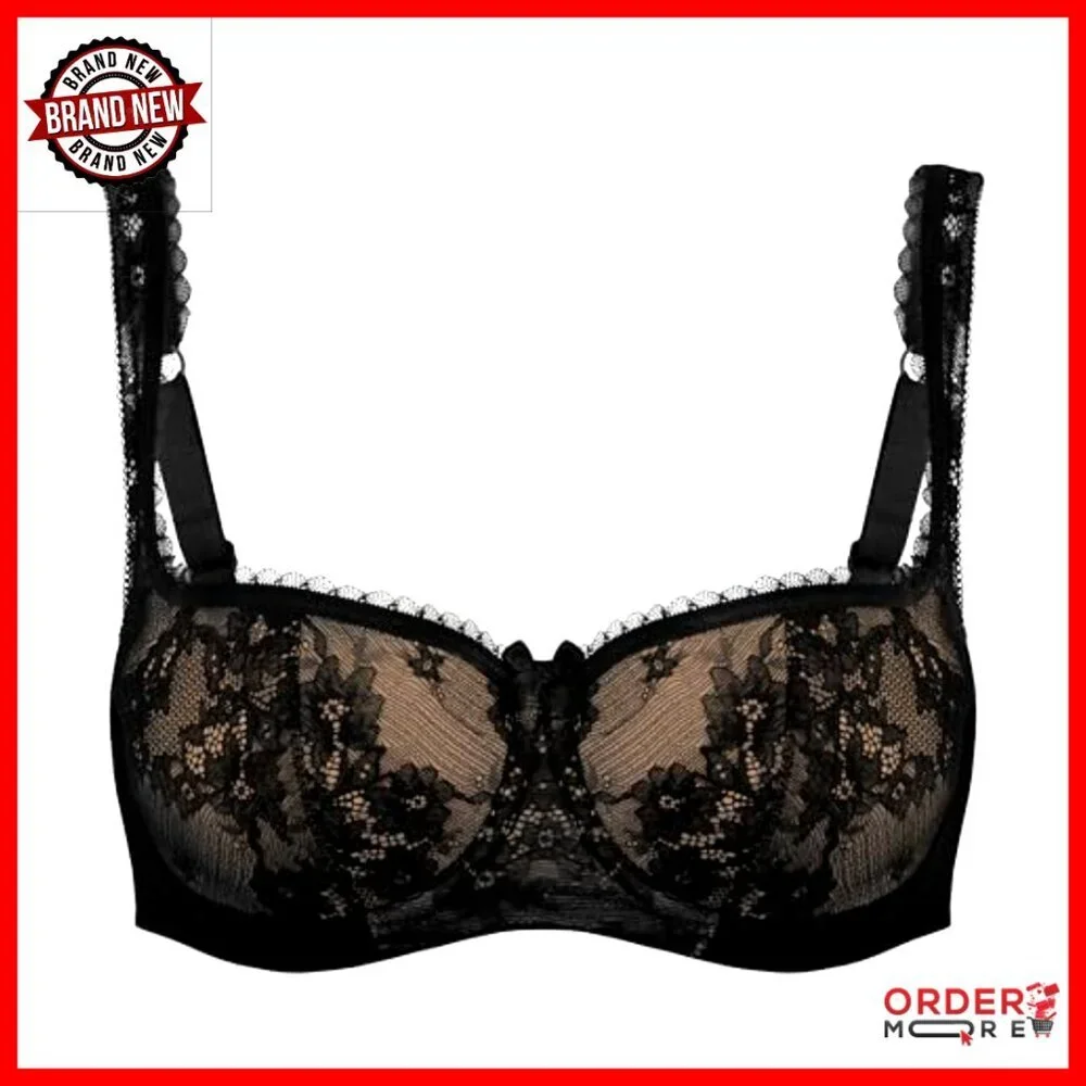 Plus Size Balconette Bra Push Up Lace Underwire Demi Cup Mesh